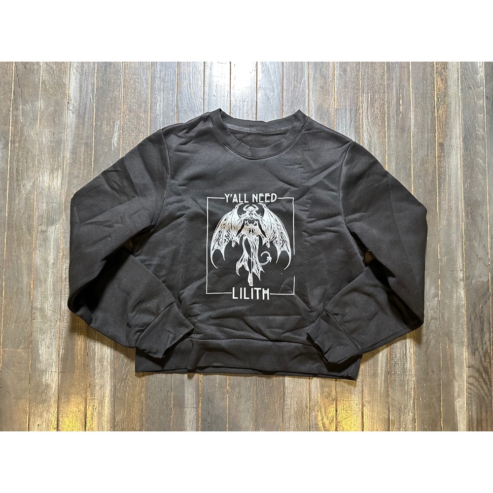 Y'All Need Lilith Graphic Sweatshirt Black Crewneck Gothic Occult Pullover